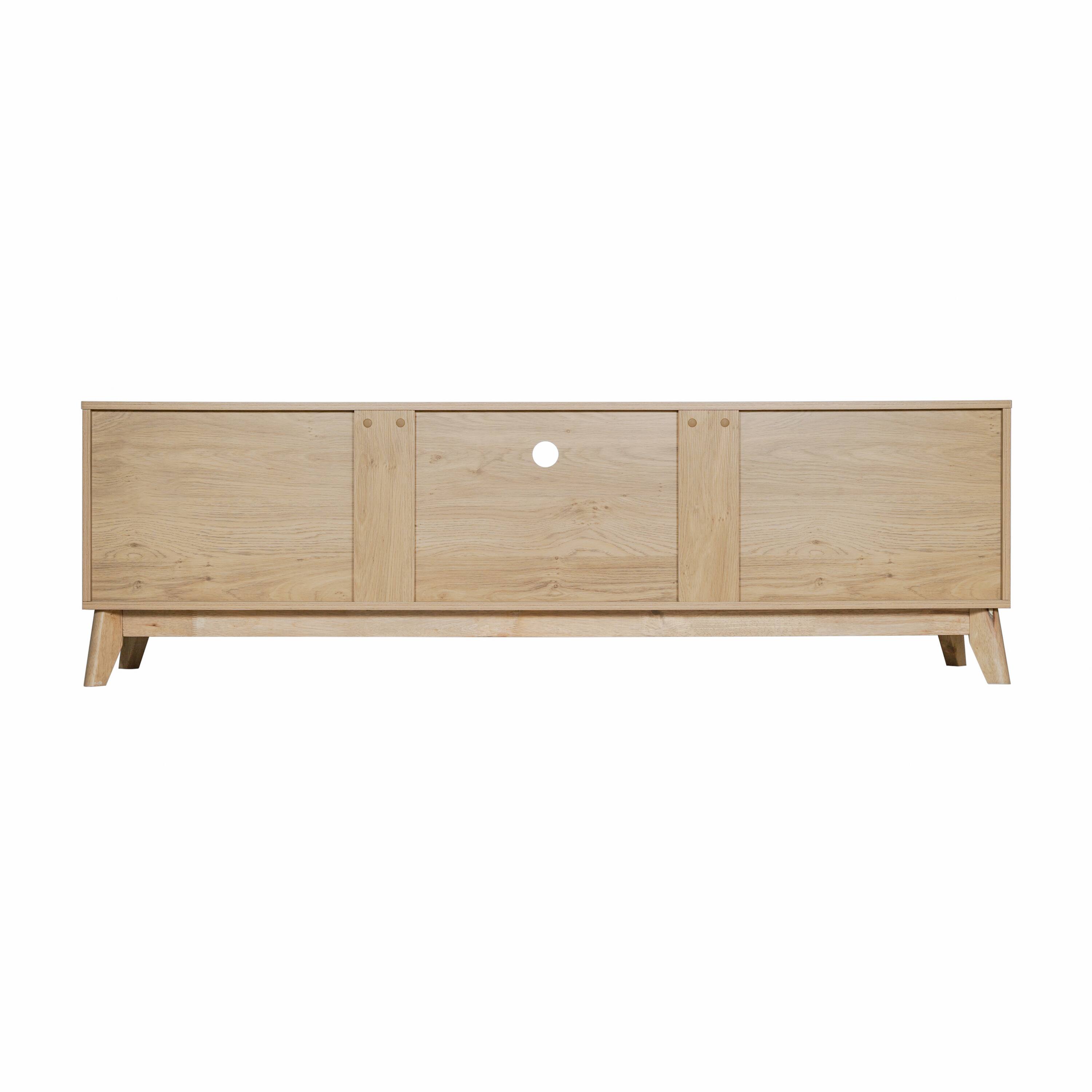 Alt View 5. Emma + Oliver - Beverly Mid-Century Modern Wooden TV Stand with Soft Close Doors, Shelf, Cord Management Hole and Tapered Legs - Light Natural.