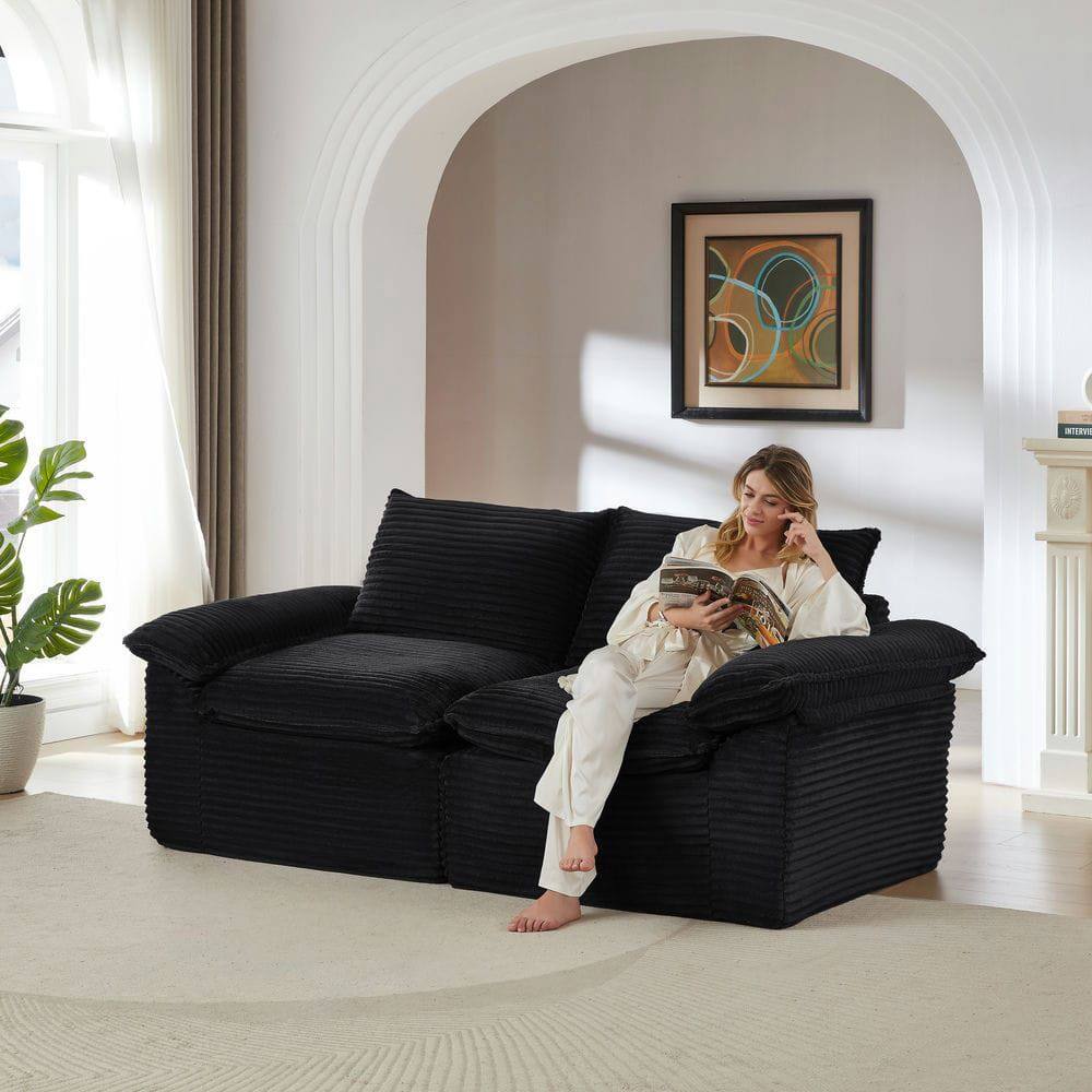 Alt View 2. Kadyn - Oversized Modular Corduroy Sofa, Cloud Couch with Removable Cushions, Black - Black.