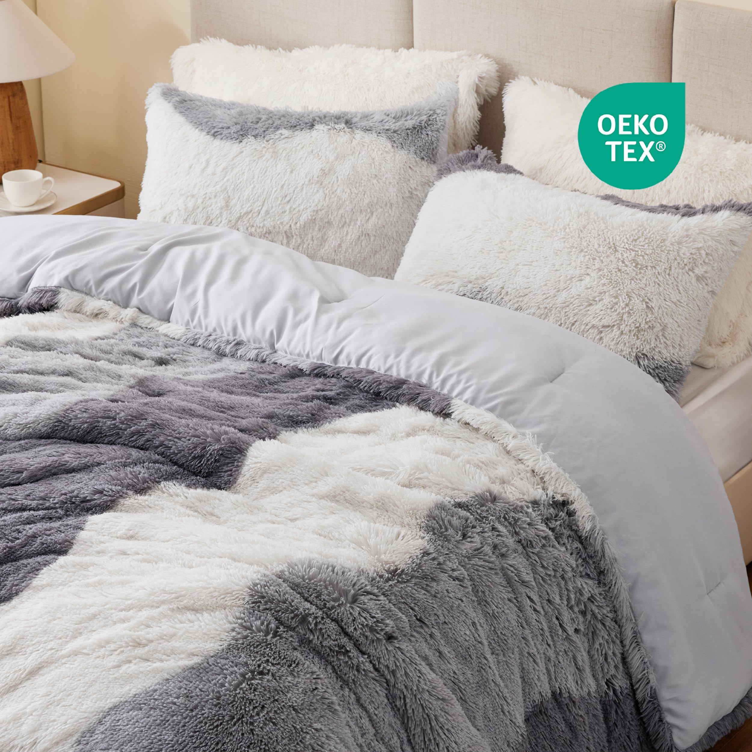 Back. PO3TICJUNKI3 - Shaggy Faux Comforter Set Cozy Soft Long With Ombre Color Waves Pattern Modern All Season Down Alternative - Blush-Twin/Twin XL.