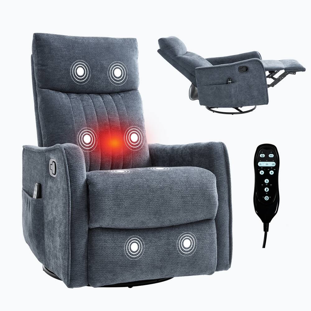 Alt View 9. Ropilly - Ropilly Blue Massage Recliner Chair Swivel Rocker with Lumbar Heat - Blue.