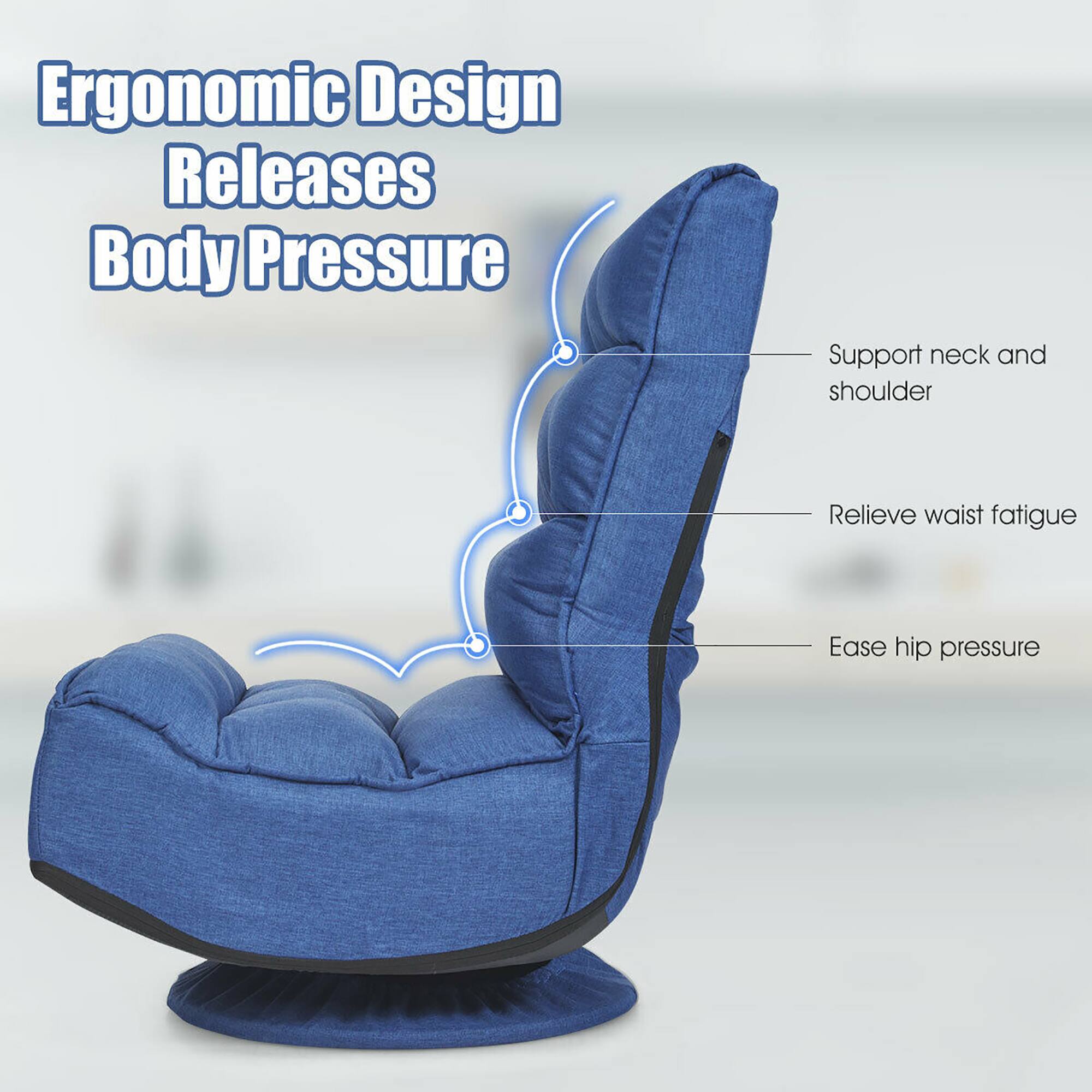 Ergonomic Design Releases Body Pressure  
Support neck and shoulder  
Relieve waist fatigue  
Ease hip pressure