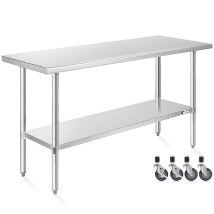 Front. KUTLER - NSF Commercial Stainless Steel Prep and Work Table with Wheels - Silver.