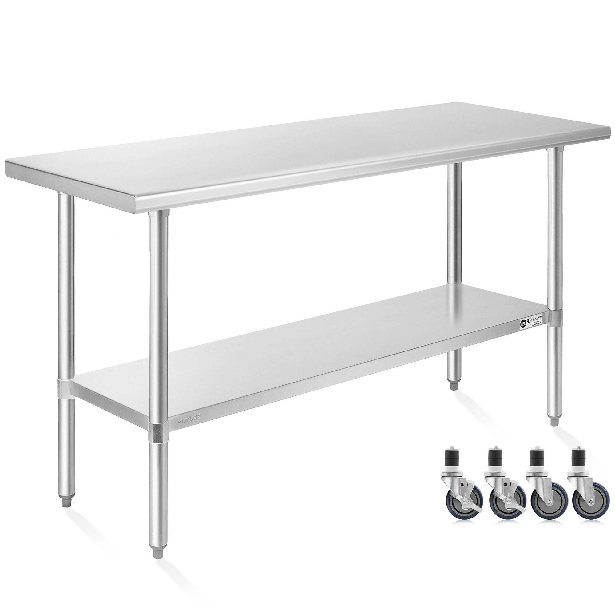 Front. KUTLER - NSF Commercial Stainless Steel Prep and Work Table with Wheels - Silver.