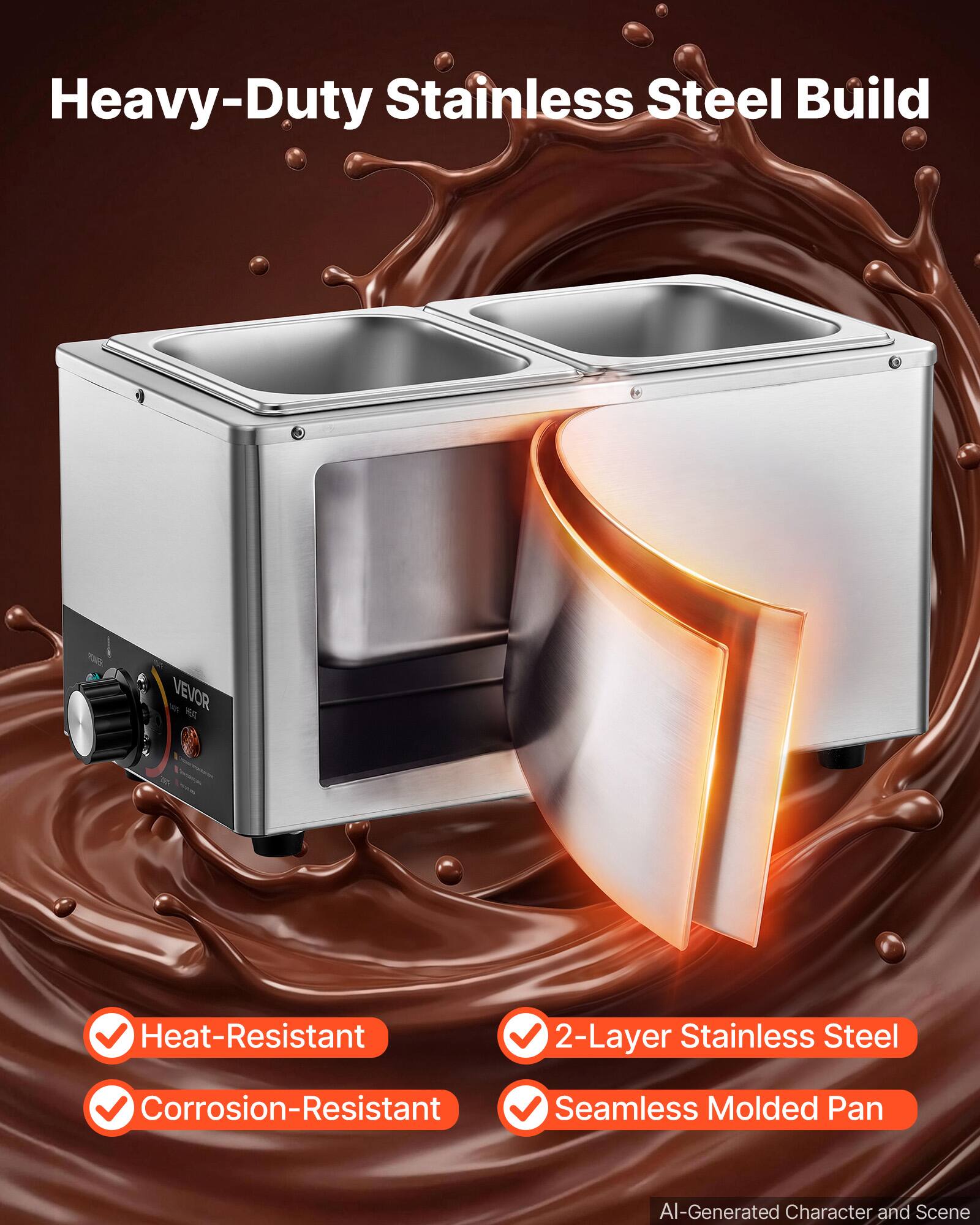 Heavy-Duty Stainless Steel Build

VEVOR

Heat-Resistant

2-Layer Stainless Steel

Corrosion-Resistant Seamless Molded Pan

AI-Generated Character and Scene