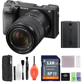 Sony - a6400 Mirrorless Camera with 18-135mm f/3.5-5.6 Lens Bundle with 128GB SD Card + Advanced Accessories
