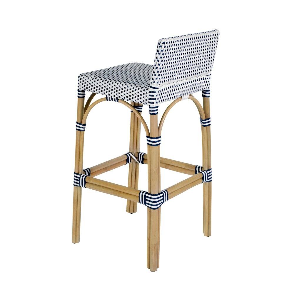 Left. Butler Specialty - Serienna 30 in. Seat Height Rectangular Rattan Low Back Bar Stool White and Navy - White And Navy.