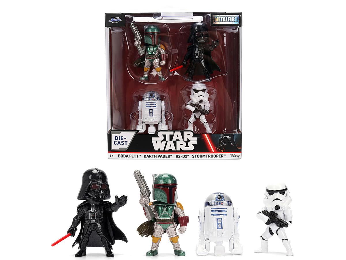 Set of 4 Diecast Figures "Star Wars" Movie Franchise "Metalfigs" Series Diecast Models by Jada - Multi