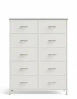 AOITUN - Tall 10-Drawer Fabric Dresser, Vertical Storage Tower with Metal Frame, Chest of Drawers for Bedroom Closet - White