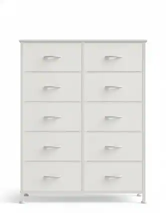 Front. AOITUN - Tall 10-Drawer Fabric Dresser, White Vertical Storage Tower with Metal Frame, Chest of Drawers for Bedroom Closet. - White.