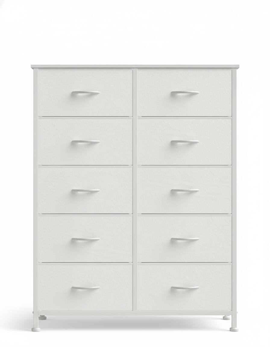 Front. AOITUN - Tall 10-Drawer Fabric Dresser, White Vertical Storage Tower with Metal Frame, Chest of Drawers for Bedroom Closet. - White.