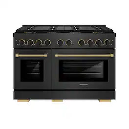 ZLINE - 48 in. Wide 8 Burner Designer 6.7 cu. ft. Freestanding DuoPro Dual Fuel Range with with Black and Bronze Accents - Black Satin Stainless Steel