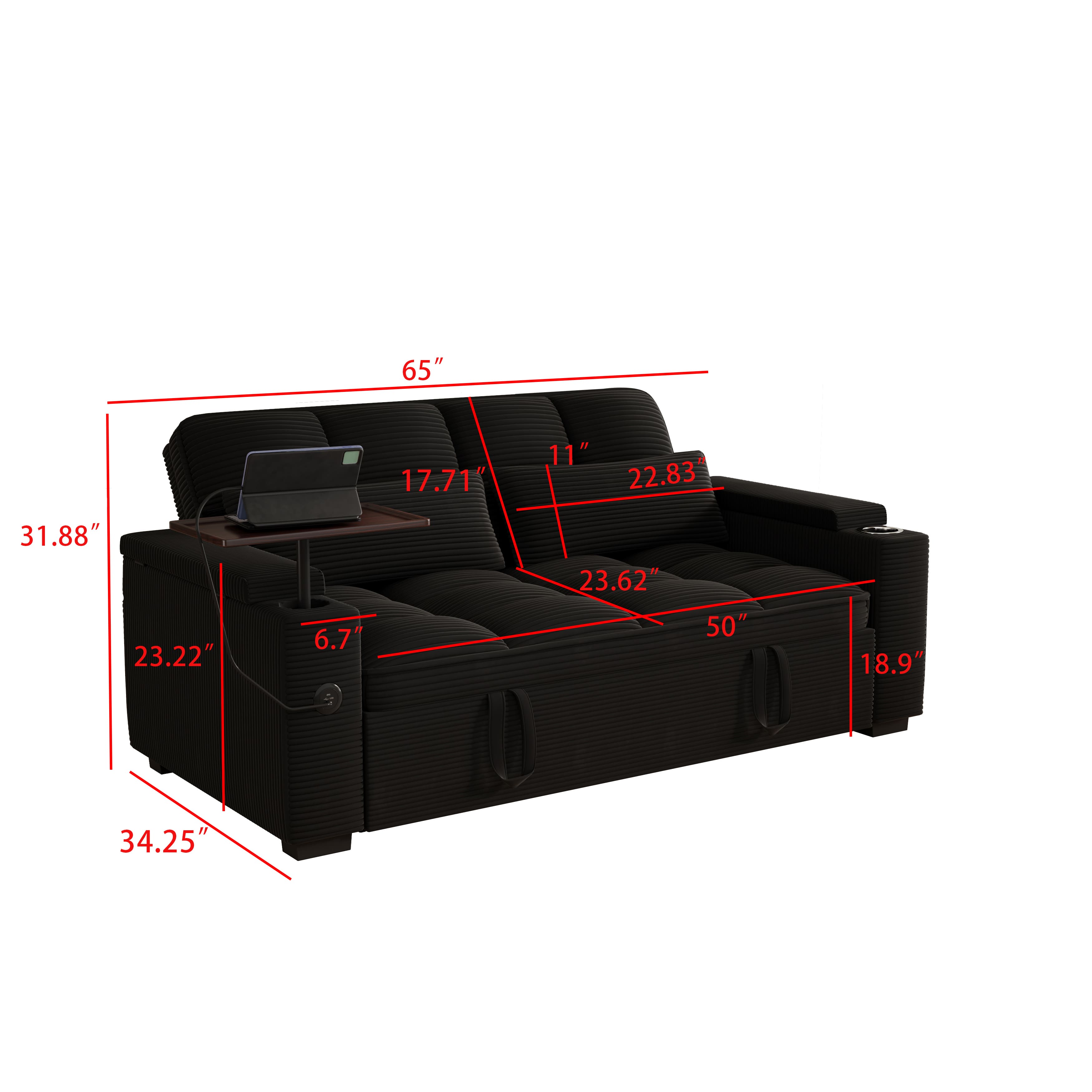 65"  
17.71"  
11"  
22.83"  
31.88"  
23.22"  
6.7"  
23.62"  
50"  
18.9"  
34.25"