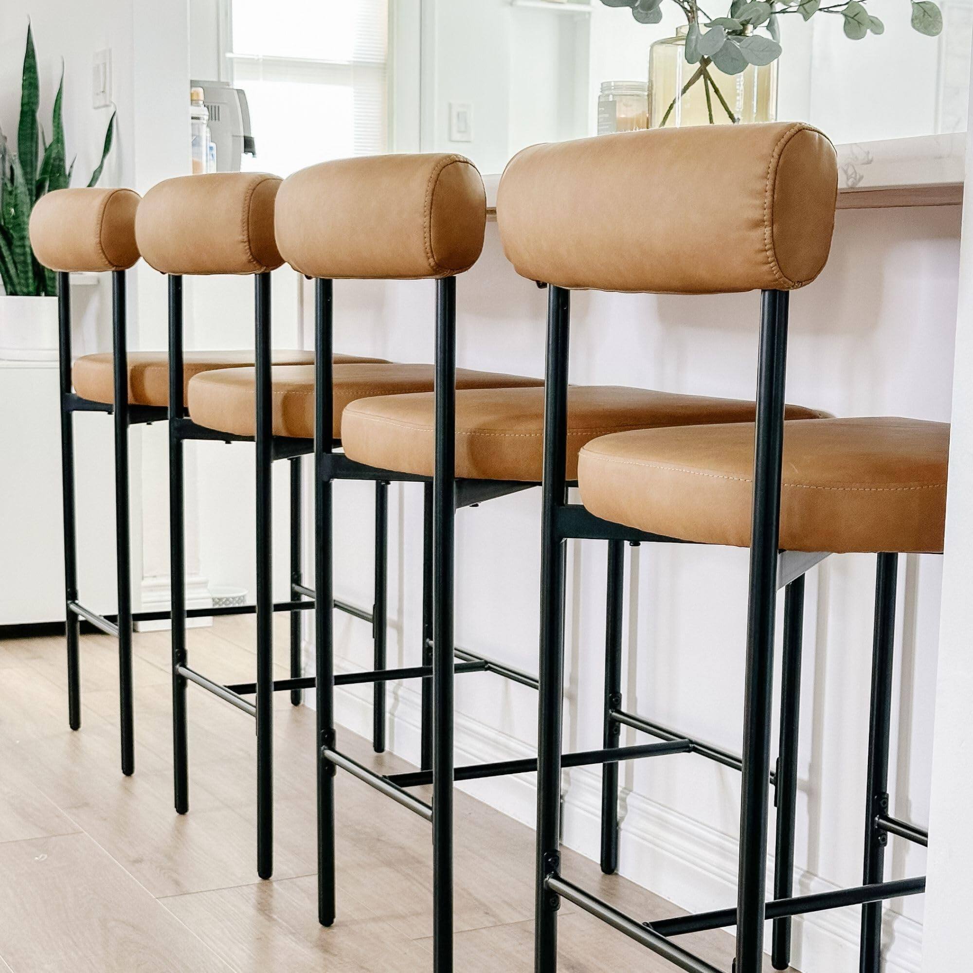 Alt View 2. JETRANSPORT - Dahlia Counter Height Chair Modern Barstool With Mid-century Metal And Leather Padded Cushion For - Feather Gray-matte Black 1.