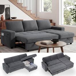 Dyonery - 81" Sleeper Sofa, Convertible Sofa Bed with Storage, Sectional Couch L Shaped 3 Seat Sectional Sleeper Sofa - Gray