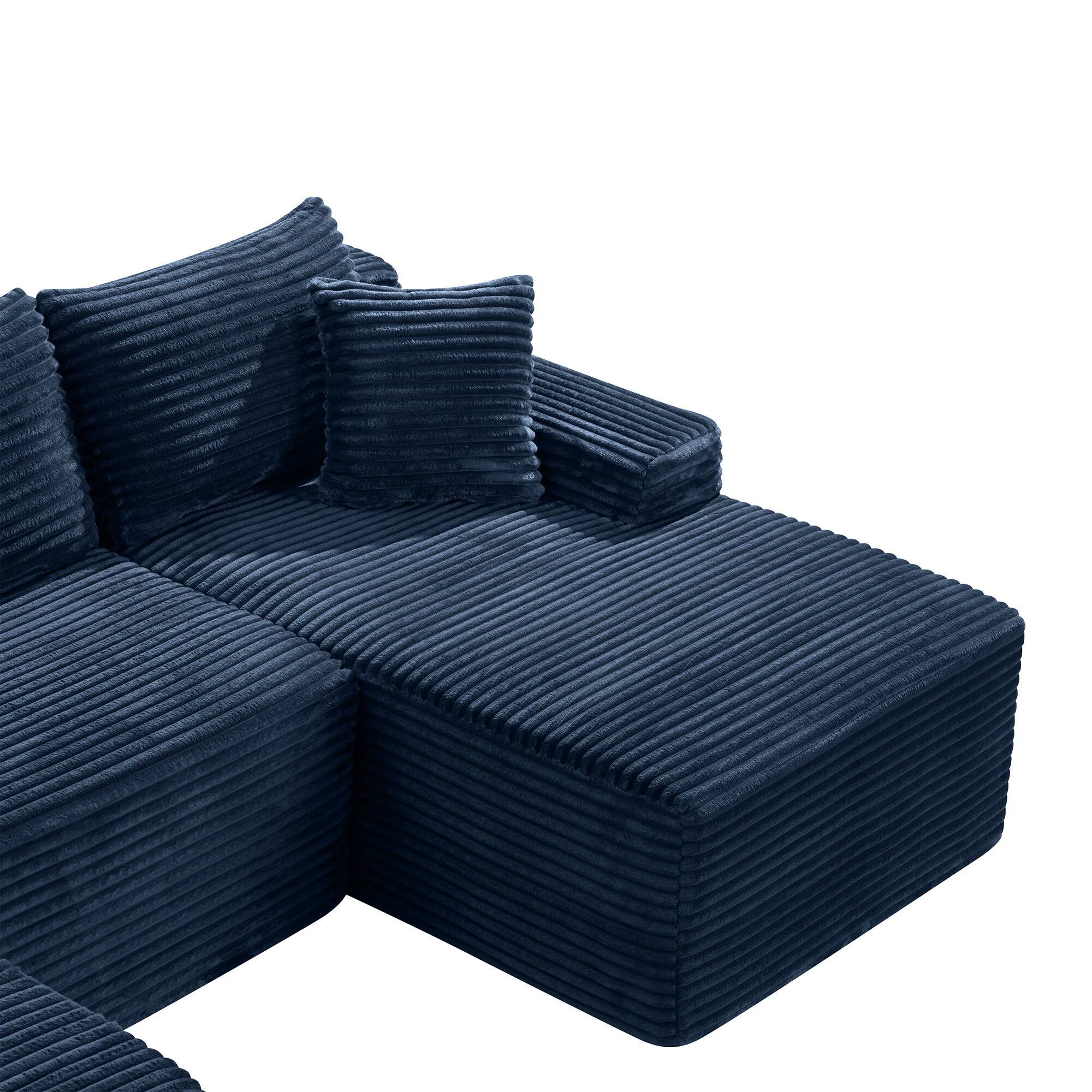 Alt View 4. Boyel Living - 106.3-Inch Corduroy Modular U-Shaped Cloud Sectional Sofa - Blue.