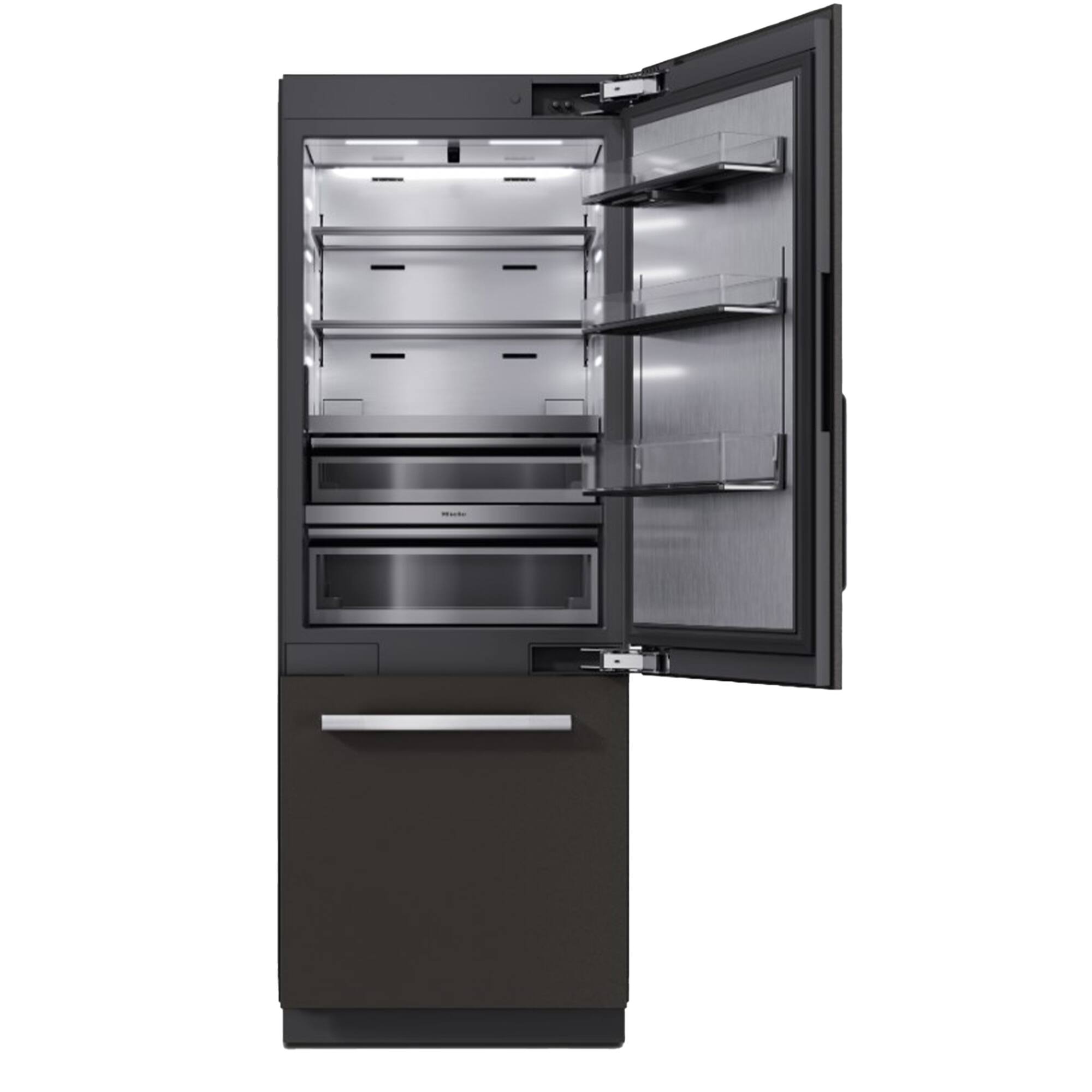 Angle. Miele - KFMC 3836 R 30"  16.5 Cubic Feet Bottom Mount MasterCool Fridge-Freezer - Panel Ready.