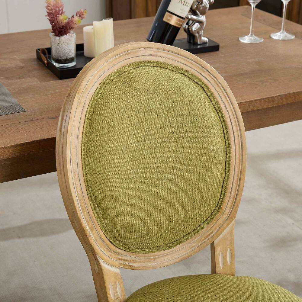 Alt View 6. Loheer - Loheer French Style Solid Wood Dining Chairs Olive Green Linen Set of 2 - Olive Green.