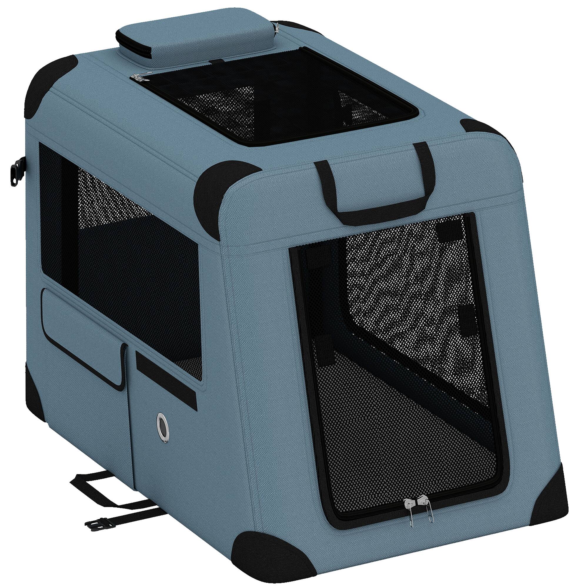 Front. Pawhut - Carrier for Small Medium Cats Dogs Up to 44 LBS Collapsible Pets Travel Carriers with Removable Mat Mesh Doors Blue - Blue.