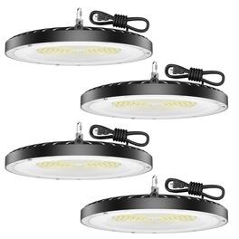 Akofun - 4 Pack LED High Bay Light 150W,21000lm,5000K,UFO Light with Hook & 4' Cable,IP65 Waterproof for Warehouse,Workshop - White