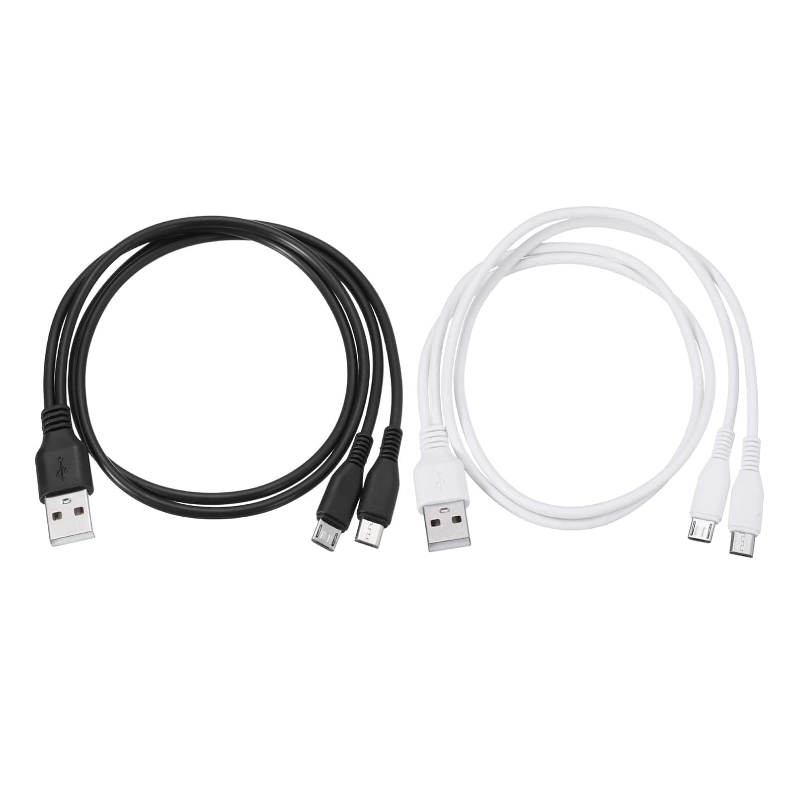 Unique Bargains - Dual Micro USB Splitter Charge Cable, USB A to 2 Micro USB, 1.6ft, 5V 2A, 2pcs - for Phone/Power Bank/Tablet - Black, White