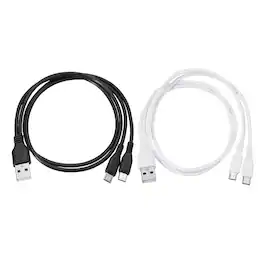 Unique Bargains - Dual Micro USB Splitter Charge Cable, USB A to 2 Micro USB, 1.6ft, 5V 2A, 2pcs - for Phone/Power Bank/Tablet - Black, White
