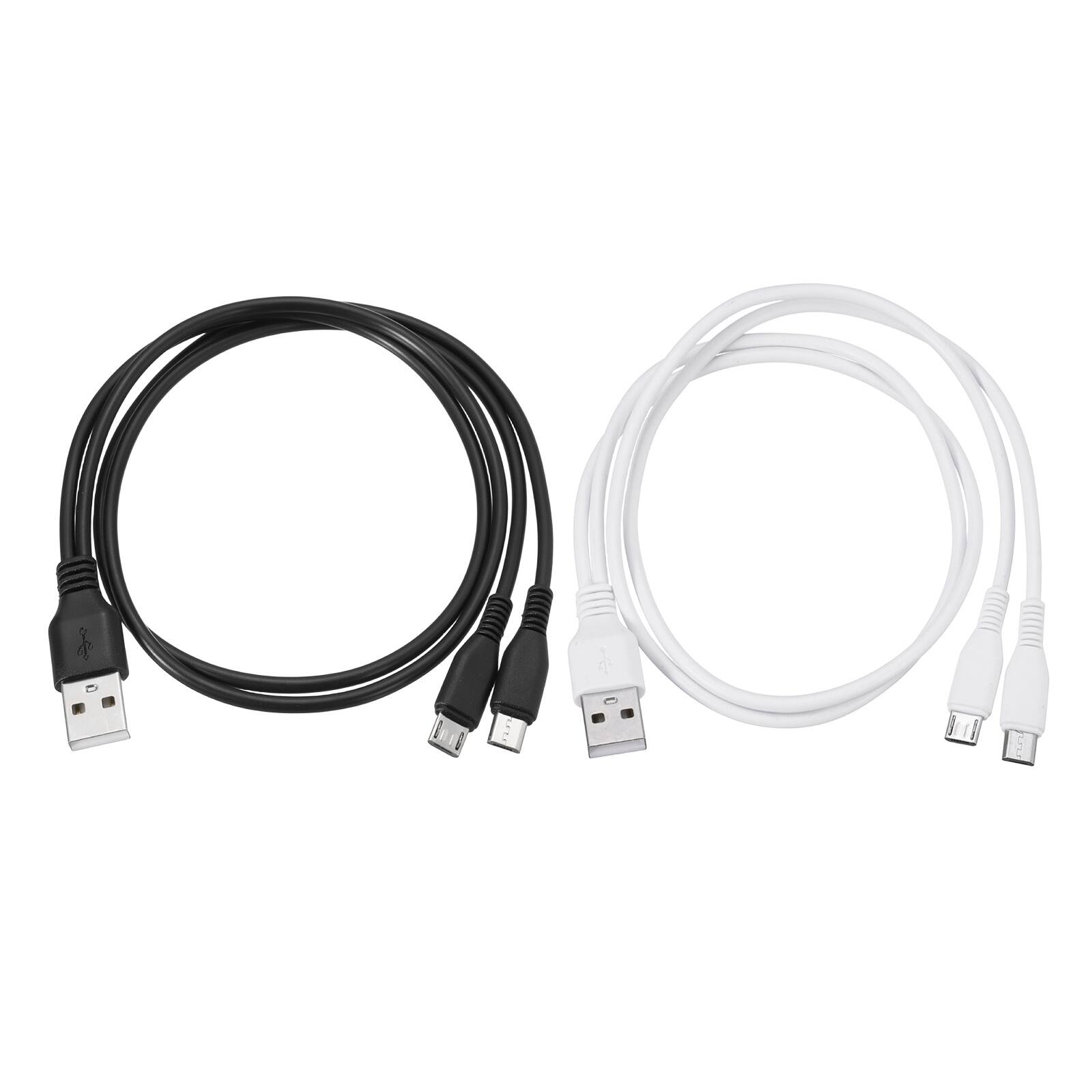 Unique Bargains - Dual Micro USB Splitter Charge Cable, USB A to 2 Micro USB, 1.6ft, 5V 2A, 2pcs - for Phone/Power Bank/Tablet - Black, White