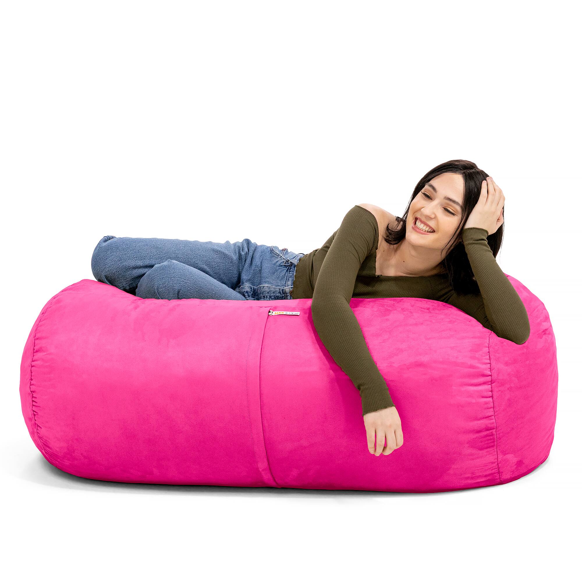 Left. Jaxx - Jaxx Sofa Saxx 4-foot Bean Bag Lounger, Fuchsia - Pink.
