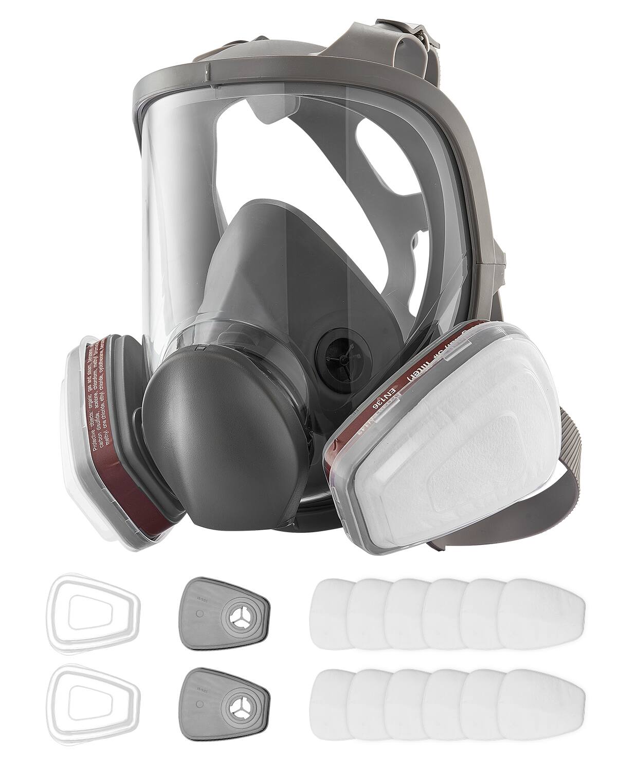 VEVOR - Respirator Mask, Reusable Respirator Full Face Gas Cover with Filters, Organic Vapor Mask and Dust-proof Face Cover - Gray