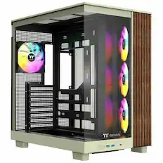 Front. Thermaltake - Thermaltake View 380 XL WS ARGB Matcha Green Mid Tower Chassis - Mid-tower - Matcha Green - Tempered Glass, SPCC, Wood - Matcha Green.