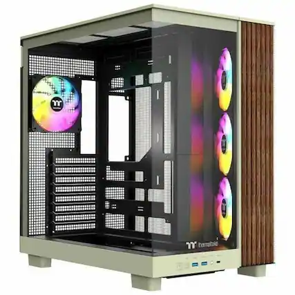 Front. Thermaltake - Thermaltake View 380 XL WS ARGB Matcha Green Mid Tower Chassis - Mid-tower - Matcha Green - Tempered Glass, SPCC, Wood - Matcha Green.