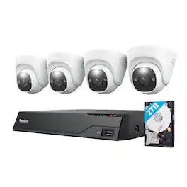 Reolink - 8-Channel, 4 - Dome Camera Indoor/Outdoor 4K 8MP PoE 2TB Smart NVR Security Surveillance System - White