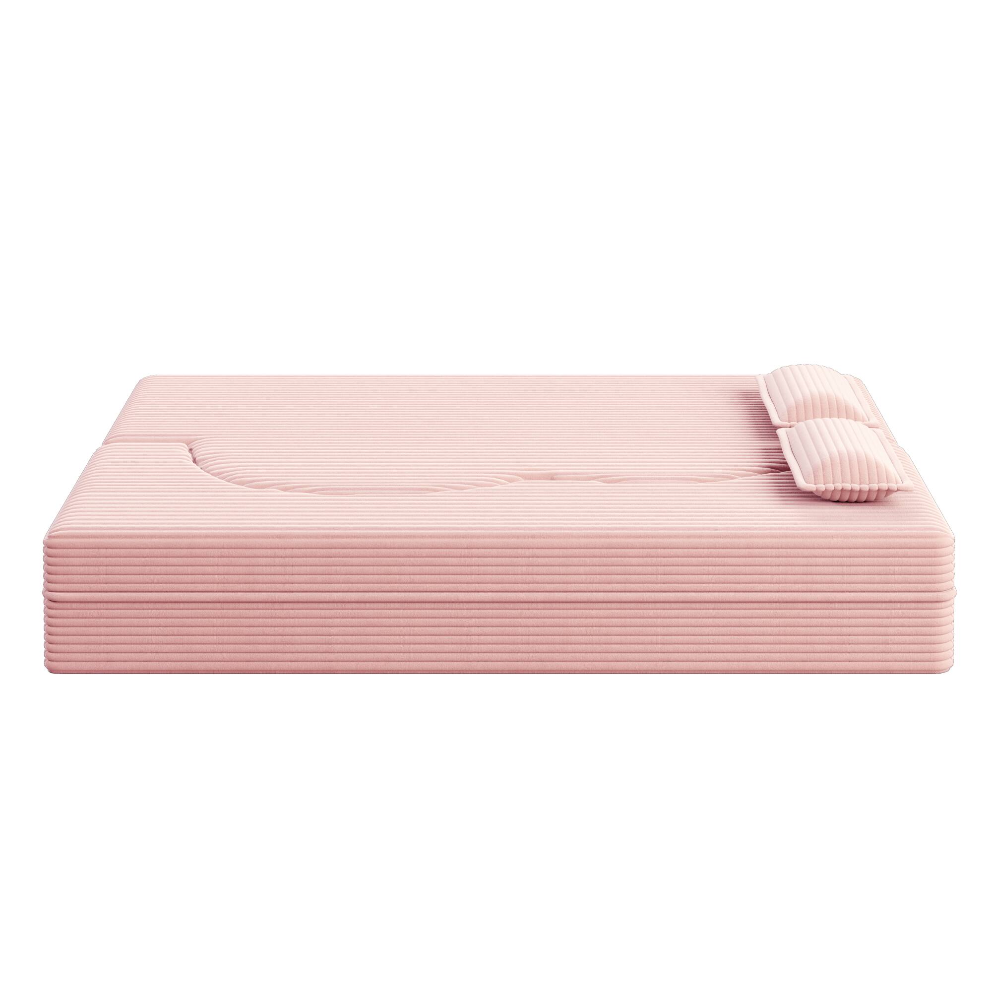 Alt View 7. GOODSILO - Convertible Plush Corduroy Floor Sleeper Sofa with Dual Pillows for Living Room and Guest Use - Baby Pink.