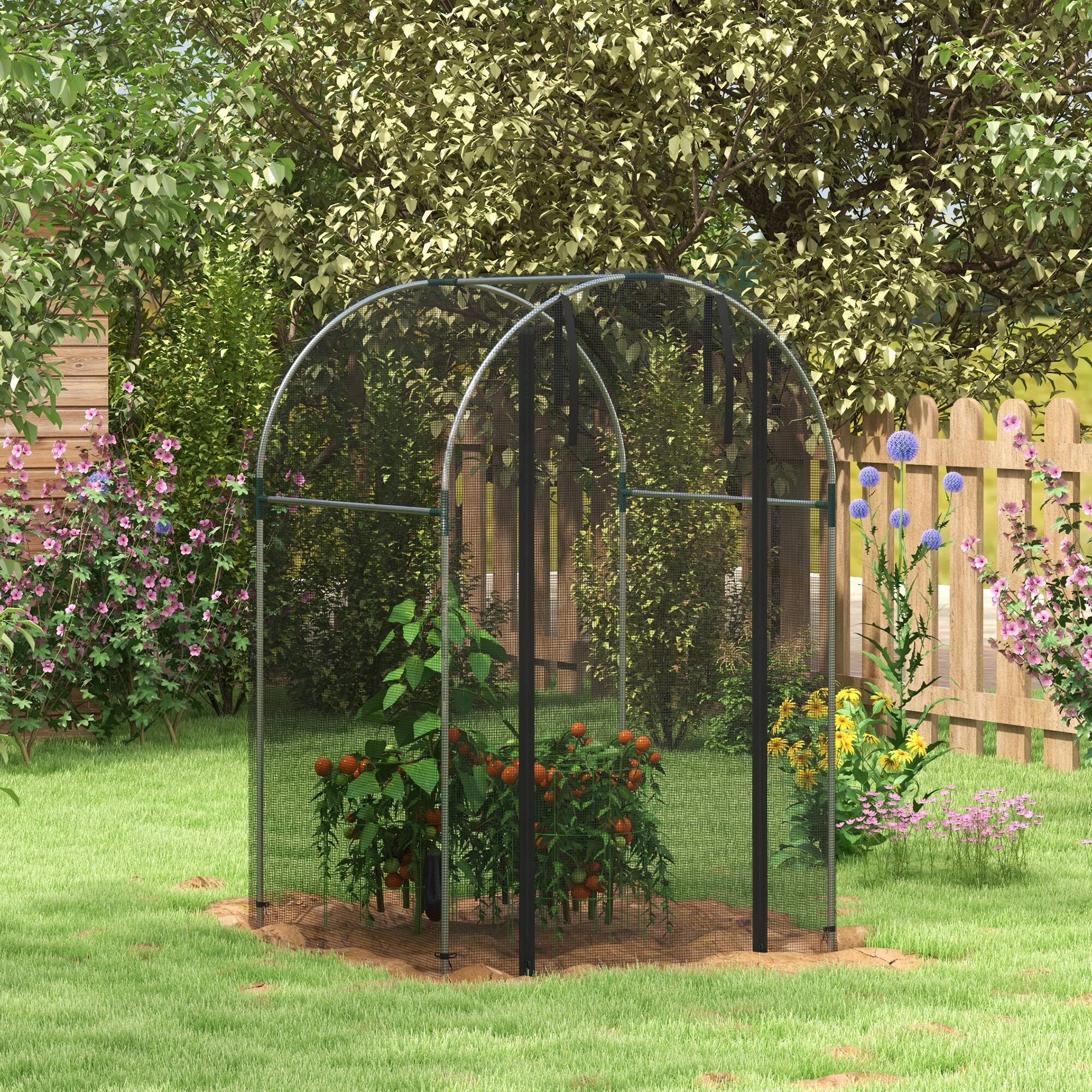 Alt View 1. Outsunny - 4' x 4' Crop Cage, Plant Protection Tent with Zippered Door and Galvanized Steel Frame - Black.