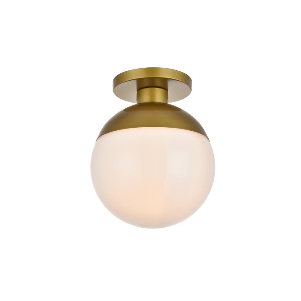 Alt View 2. Living District - Eclipse 1 Light Brass Flush Mount With Frosted White Glass - Brass And Frosted White.