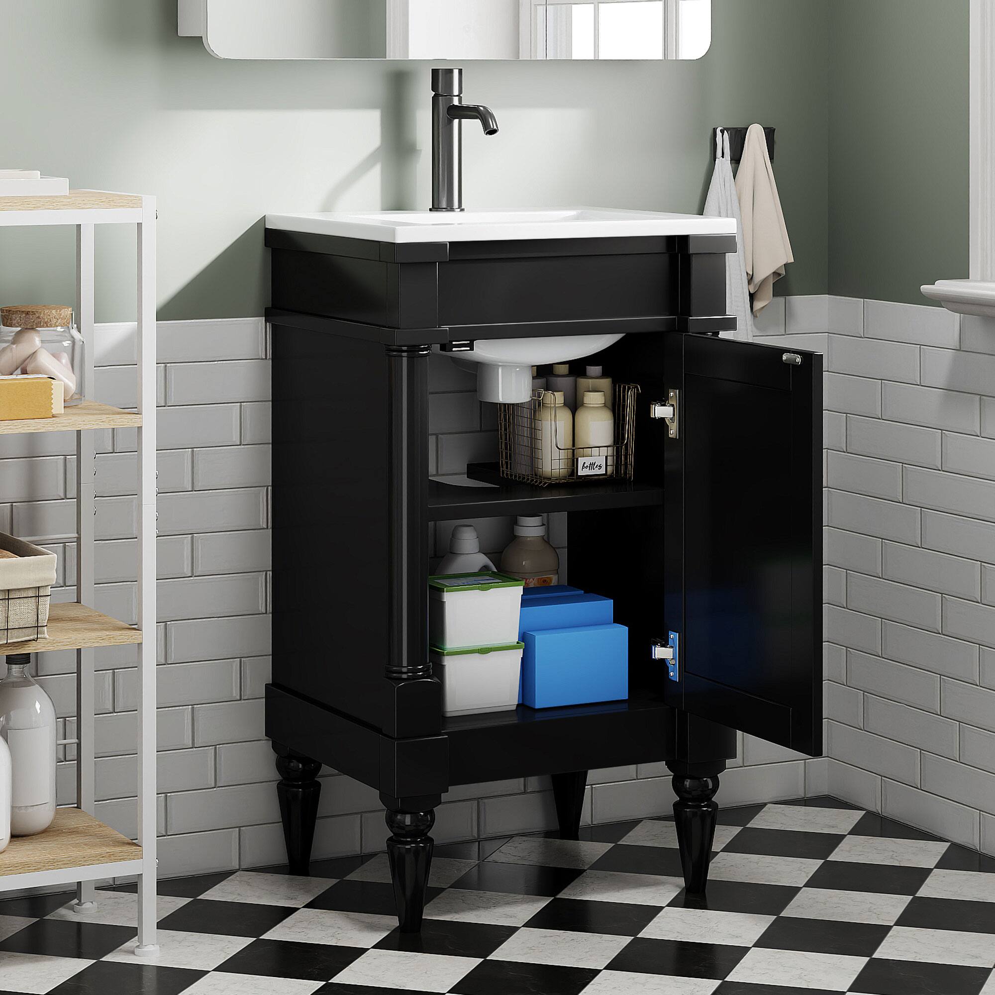 Alt View 7. Glintex - 18" Bathroom Vanity with Sink, Modern Freestanding Storage Cabinet, Adjustable Shelf, Compact Bathroom Design - Black.