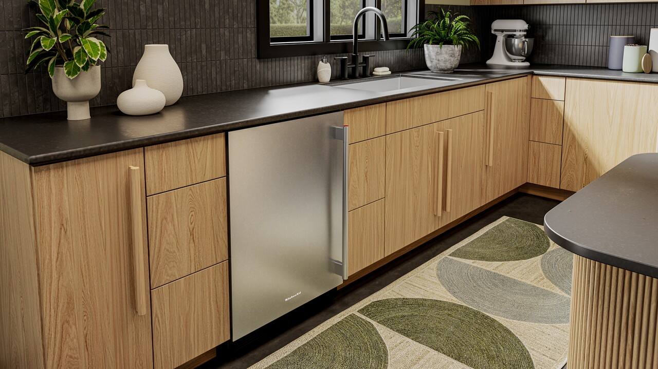 Alt View 6. KitchenAid - 5.0 Cu. Ft. Undercounter Refrigerator - Black Cabinet/Stainless Doors.