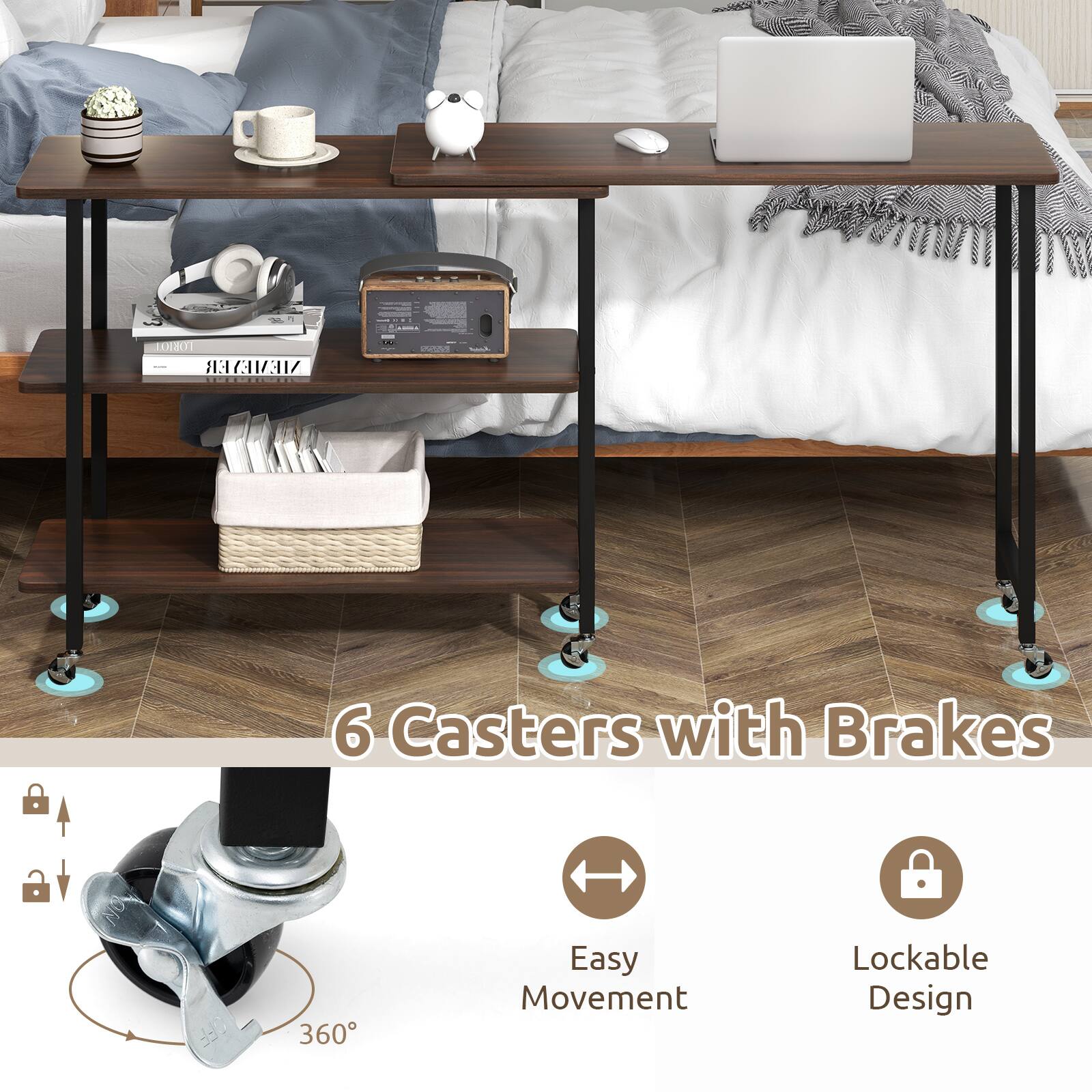 A 6 Casters with Brakes 360 Easy Movement Lockable Design