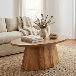 Tribesigns - Coffee Table with Engineered Wood Construction, Pedestal Base and Oval Top for Living Room - Brown