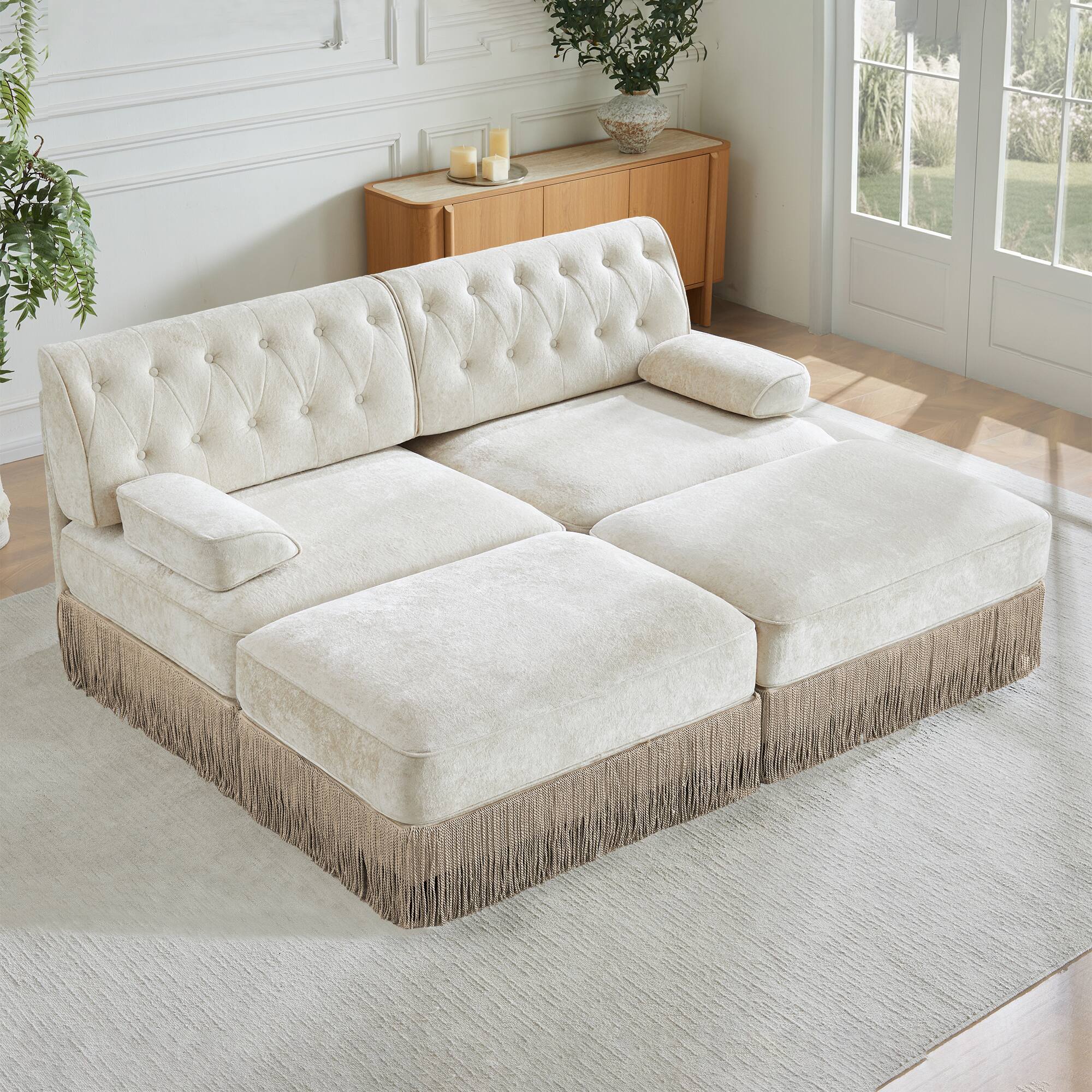 Left. LOVMOR - Velvet Couch Modular Compressed Pack For Living Room Den Soft Modern Lounge Indoor Elegant Home TV Seat Family - Beige.