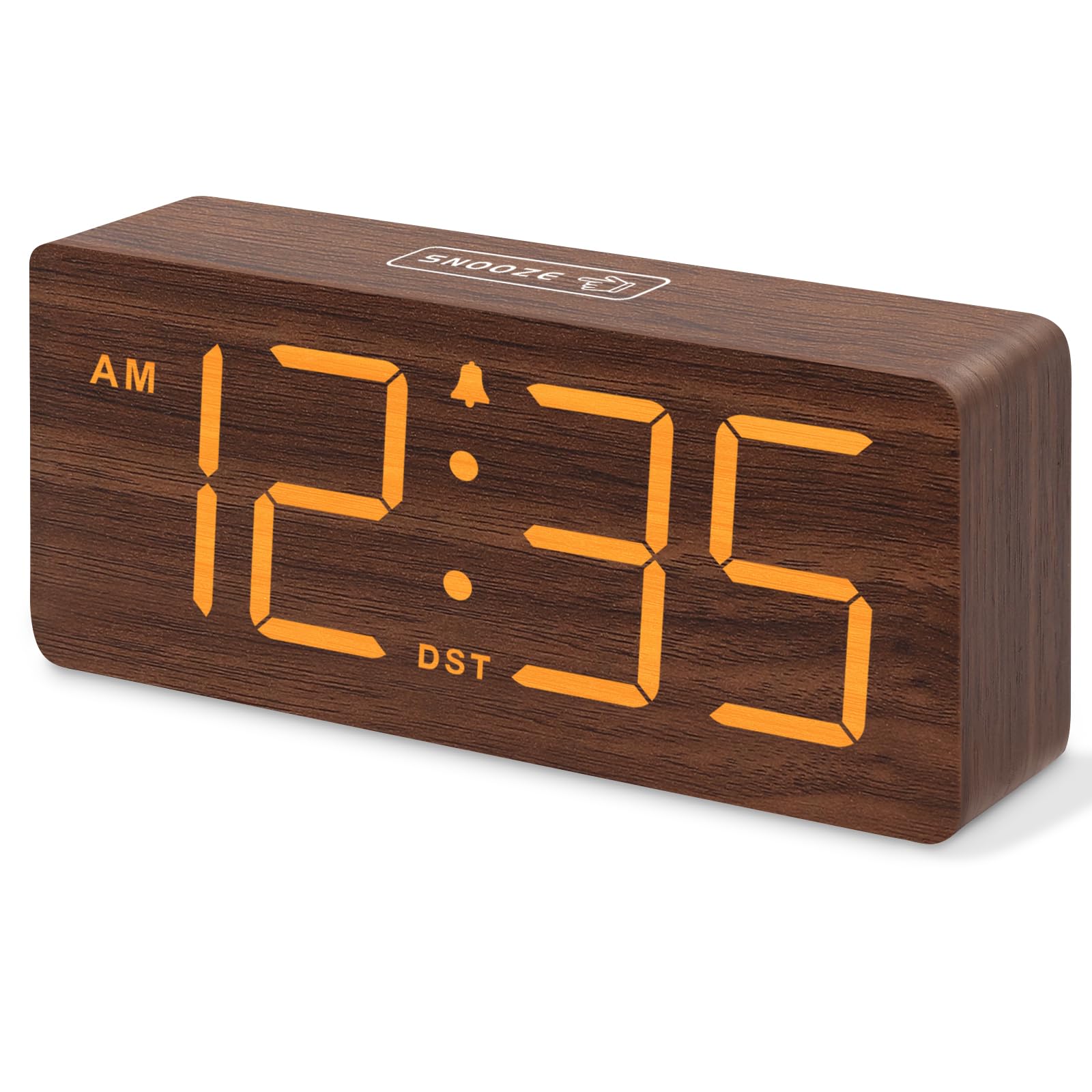 Dazzed Corner - Wooden Digital Alarm Clock, Plug in Dimmer Desk Clock - Brown
