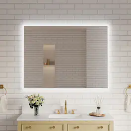 WELLFOR - 48 inx36 in Frameless Bathroom Mirror with LED Lights & Anti-Fog, Wall-Mounted Bathroom Vanity Mirrors with Dimmable - Chrome