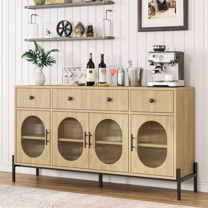 Front. Homhougo - Buffet Cabinet with Storage,62'' Large Sideboard Buffet Cabinet - Ivory.
