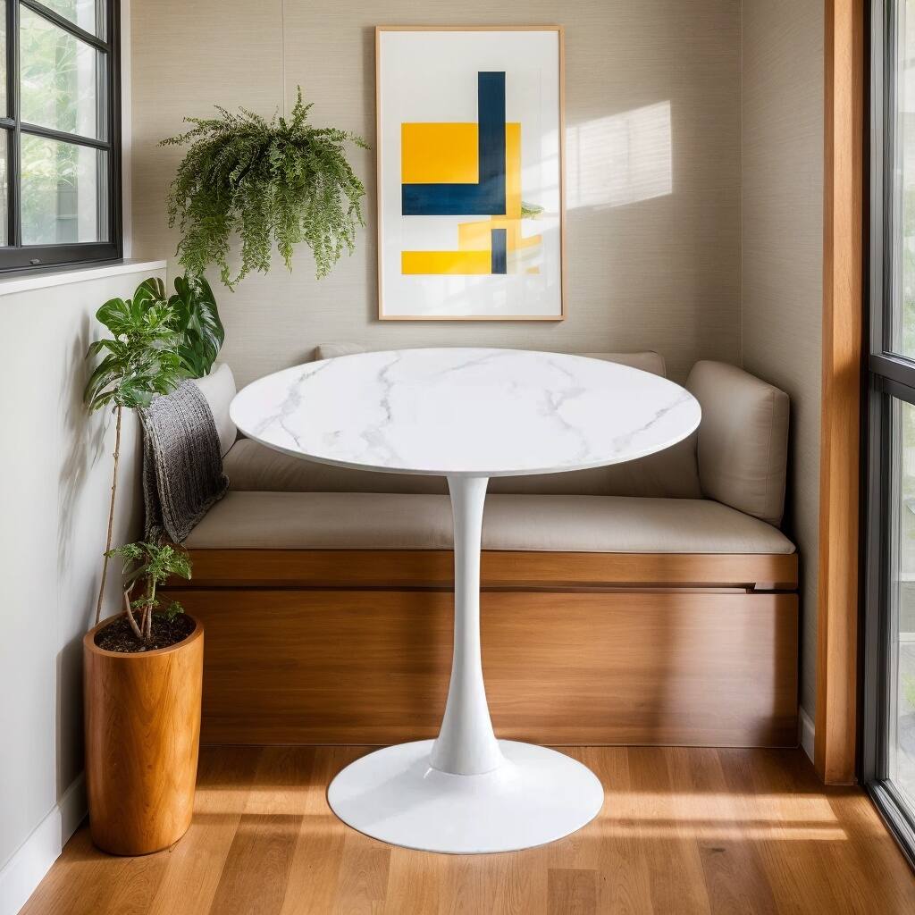 Alt View 1. PexFix - 23.6" Minimalist Round Dining Table, Space-Saving Coffee Table for Kitchen & Living Room - White Marble.