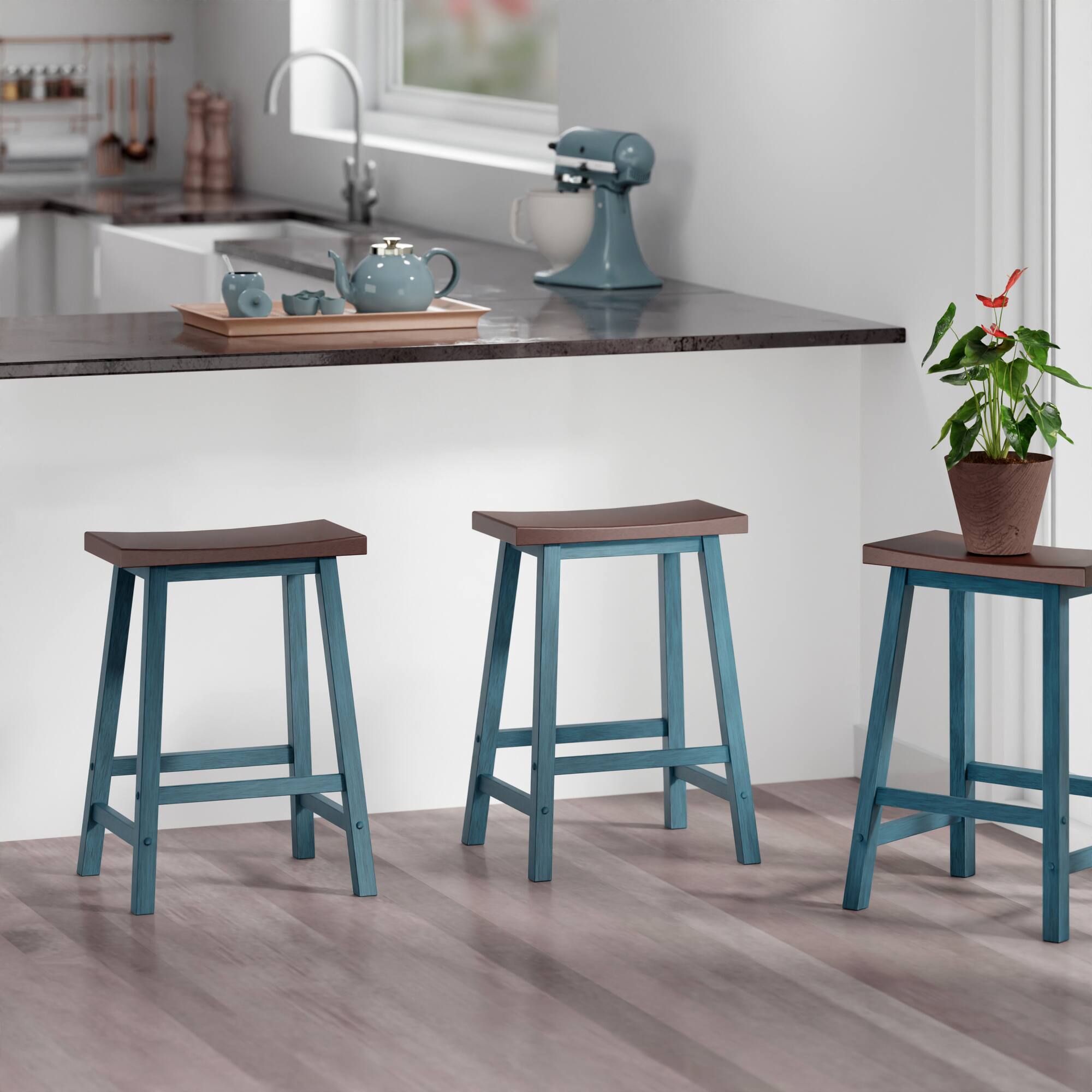 Winsome Wood Satori Saddle Seat Counter Stool Walnut/Rustic Teal - Best Buy