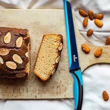 Angle. SiliSlick - Knife Set – Premium Kitchen Knives - Blue Handle | Blue Blade.