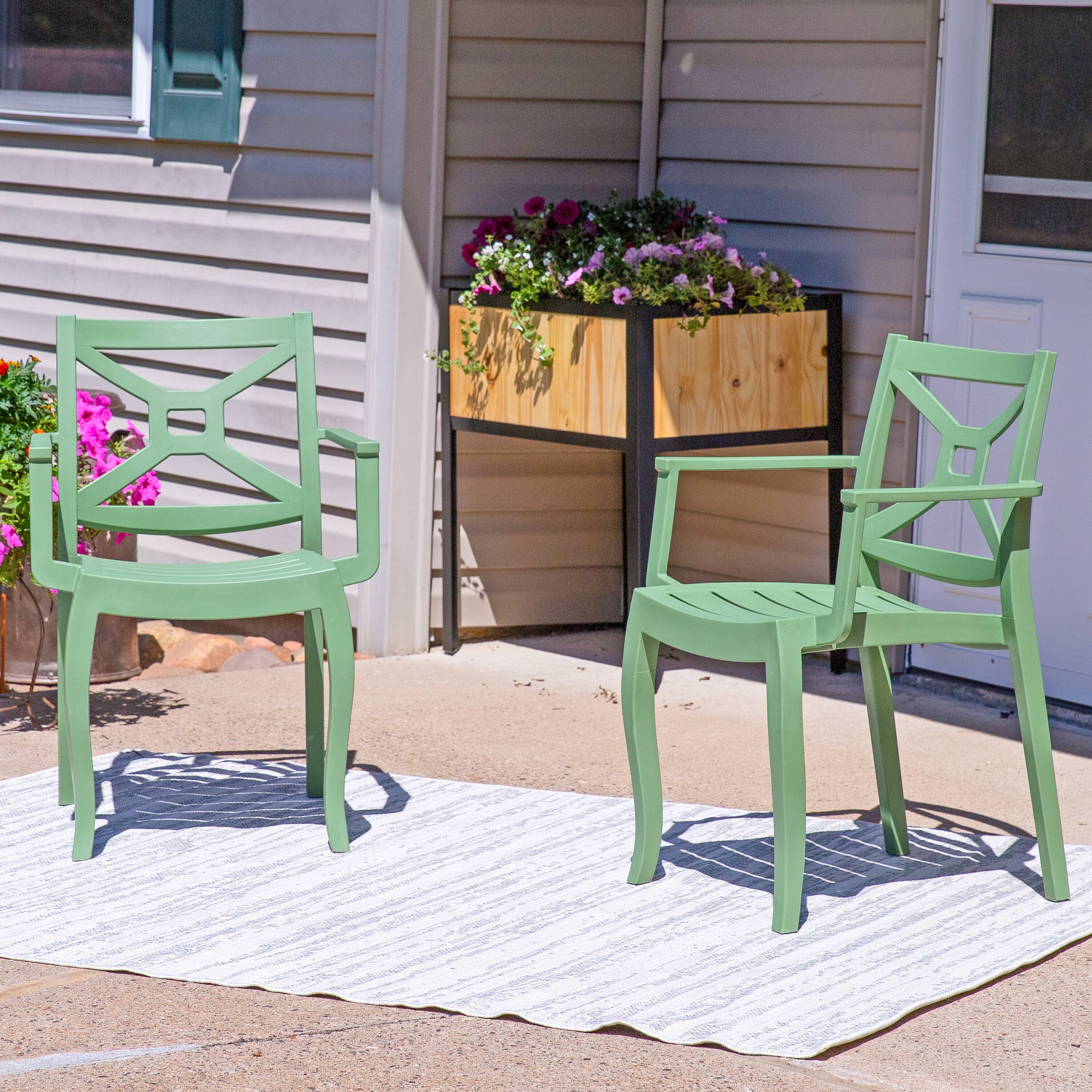 Alt View 4. Sunnydaze - Tristana Plastic Stackable Patio Armchair - Set of 2 - Green.