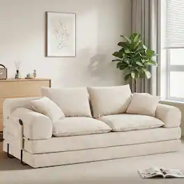 Dyonery - 5-in-1 Convertible Sleeper Sofa Bed,79" Beige Corduroy Boneless Folding Futon Cloud Couch,Loveseat Pull Out Couch Bed - Beige