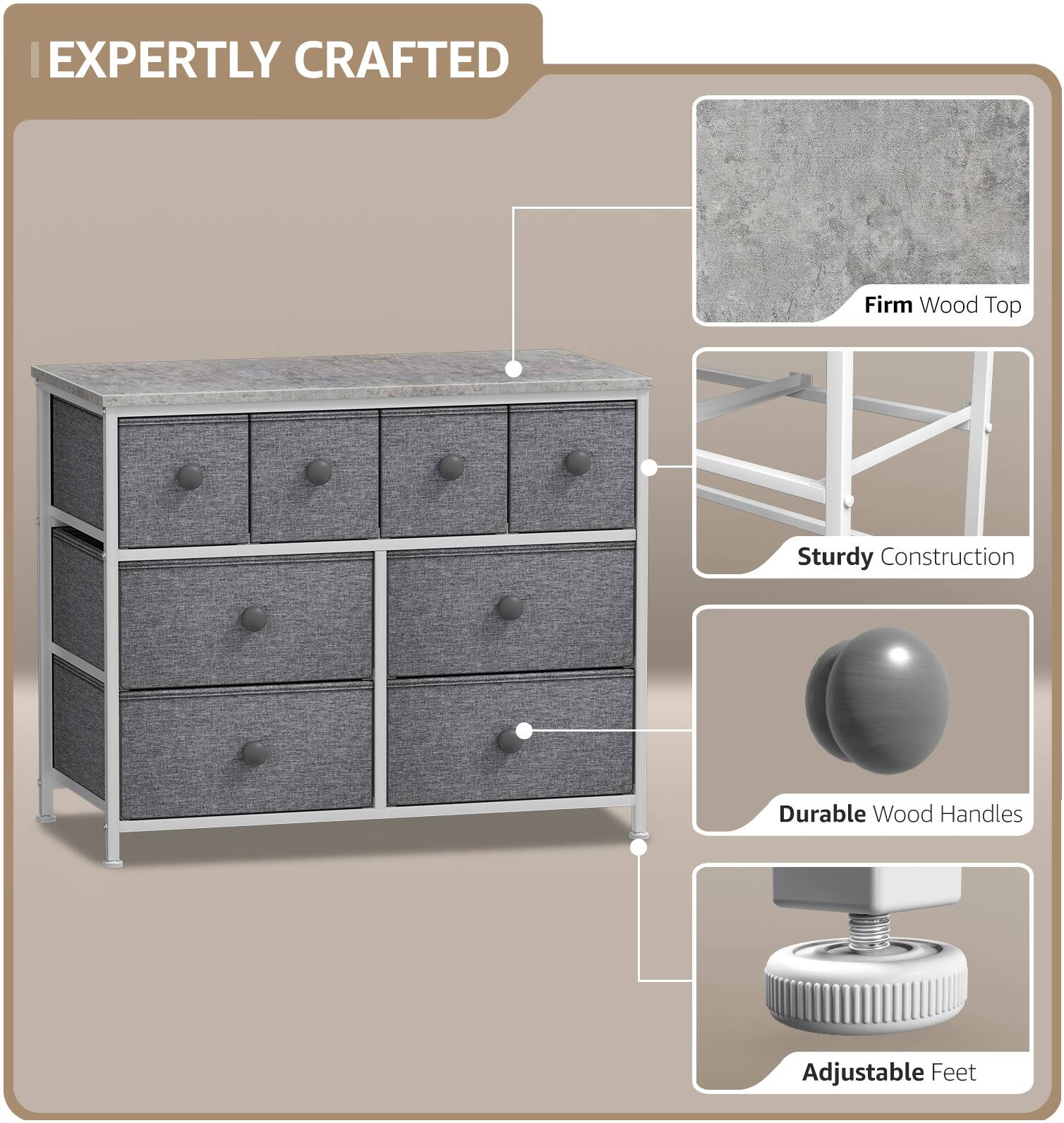 EXPERTLY CRAFTED

- Firm Wood Top
- Sturdy Construction
- Durable Wood Handles
- Adjustable Feet