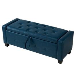 HTUTWOO - Storage Ottoman Bench for Bedroom Living Room Hallway - 48" Upholstered Tufted Faux Leather PU Ottoman with Storage - Blue