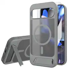 Front. Dteck - Magnetic Case for Google Pixel 10 Pro XL/9 Pro XL,Matte Translucent Slim Rugged Back Cover with Stand & Glass Protector - Darkgray.